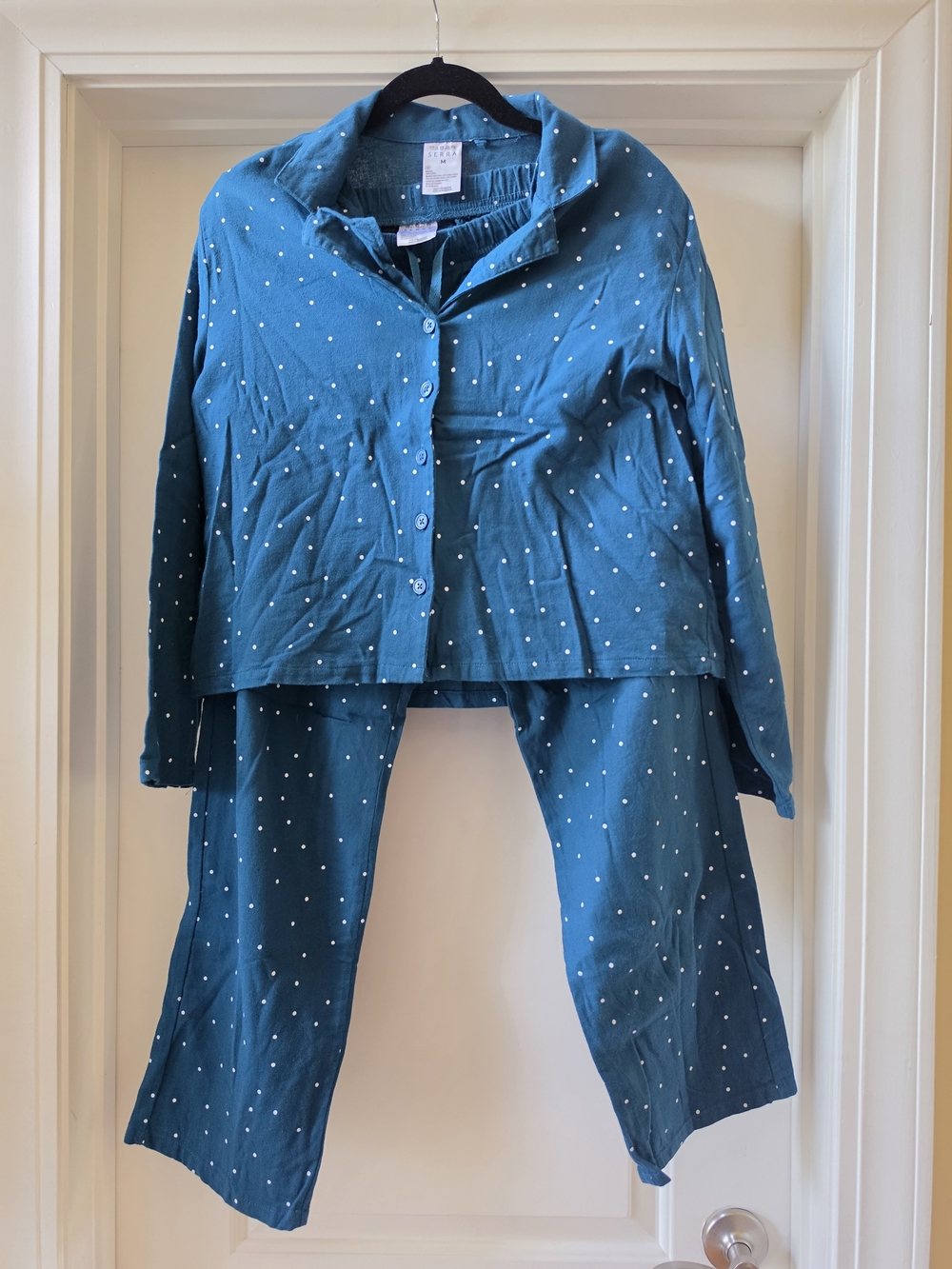 Women's Serra Teal Blue Polka Dot Cotton Pajama Set